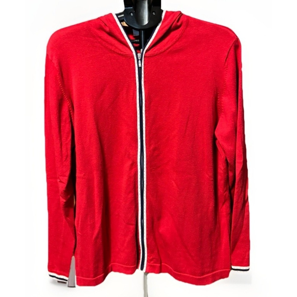 Vintage Field Gear Womens L Red White Blue Cotton Blend Full Zip Sweater Hoodie